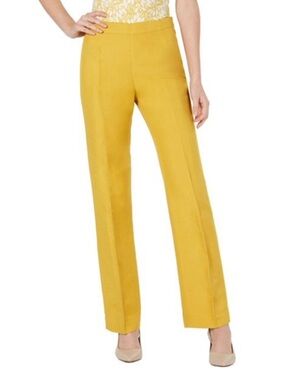 Kasper Women’s Butterscotch Mustard Yellow Linen Blend Straight Pant 6 NWT